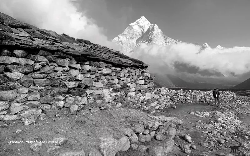black and white image of mount everest
